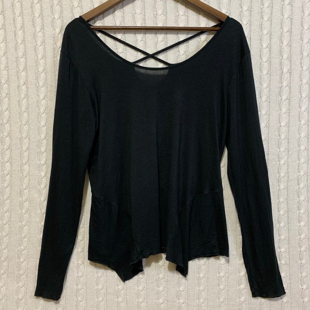 PrAna Long Sleeve Black Strappy Top Women’s Size Medium
